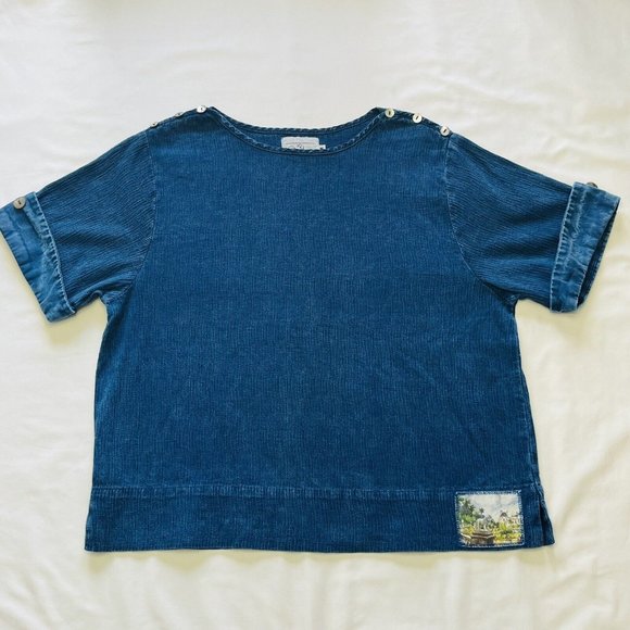 Michael Leu Collection Women M Blue Textured Pullover Shirt Top Short Sleeve USA - Picture 1 of 9